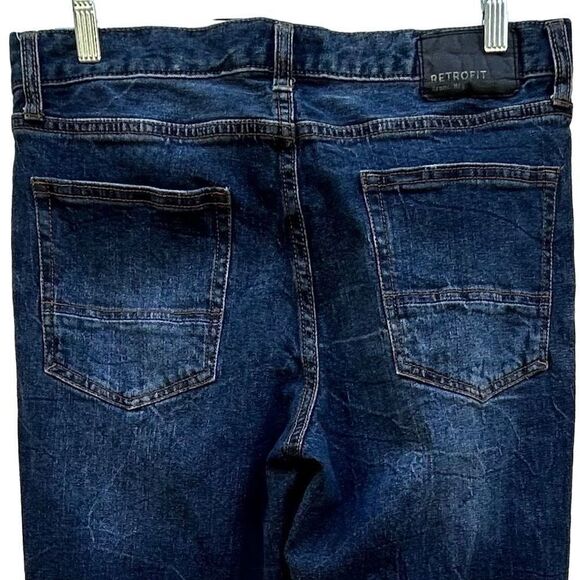 Retrofit Jeans Men's Size 32 X 34 Dark Blue Denim Washed Straight Leg Whiskered - Picture 11 of 15